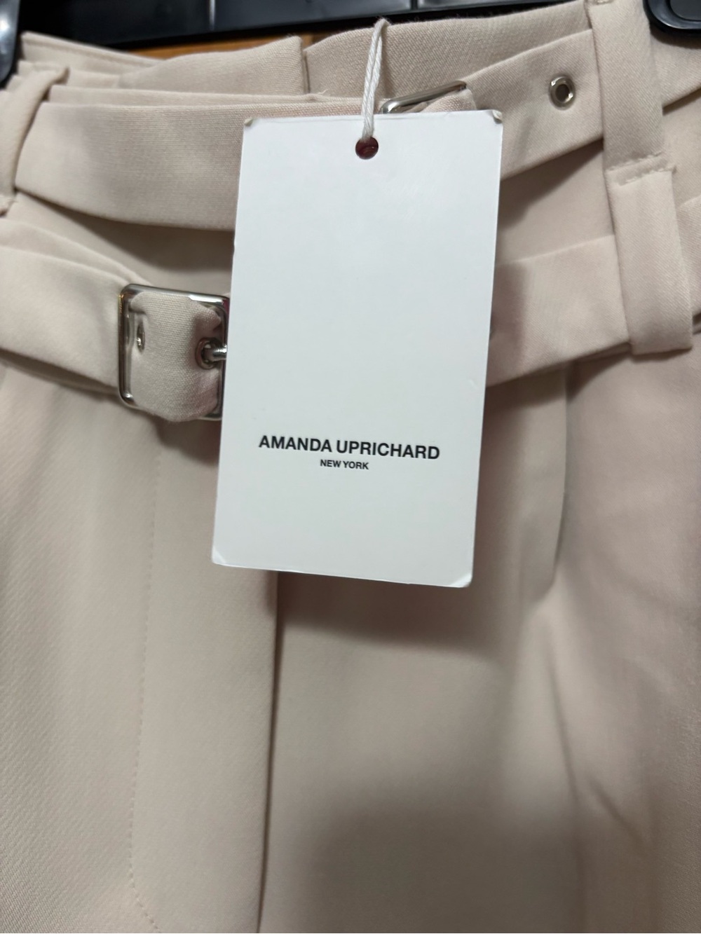 Amanda Uprichard Cream High-Rise Wide Leg Trousers w/ Double Belt Detail Size S - Picture 5 of 12